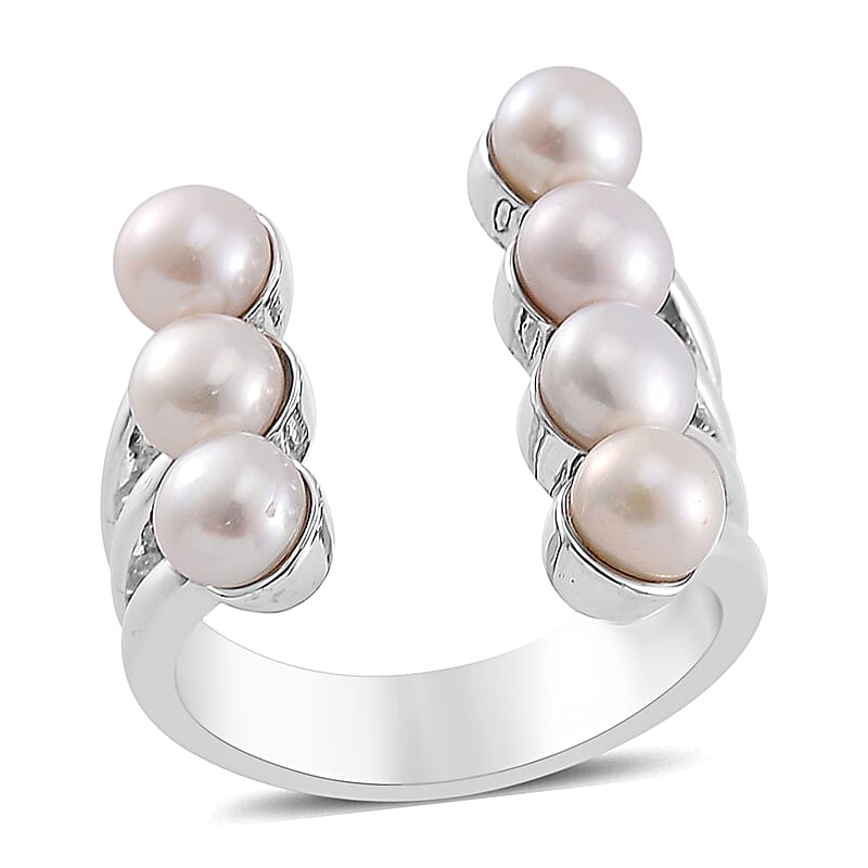 White Freshwater Pearl Open Band Ring in Silvertone (Size 8.0)
