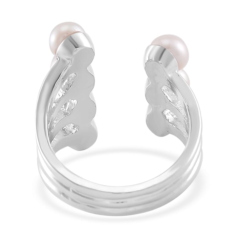 White Freshwater Pearl Open Band Ring in Silvertone (Size 8.0)