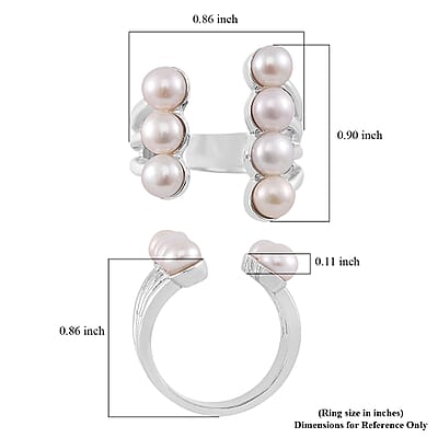 White Freshwater Pearl Open Band Ring in Silvertone (Size 8.0)