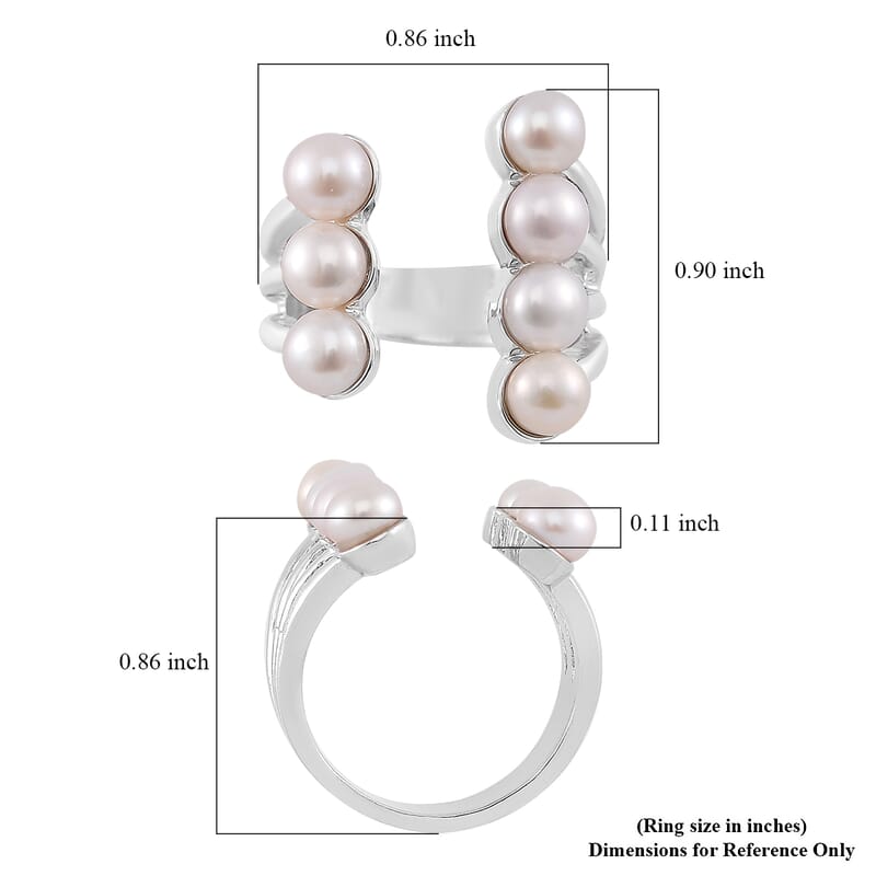 White Freshwater Pearl Open Band Ring in Silvertone (Size 8.0)