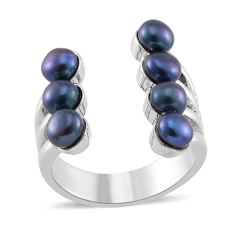 Peacock Freshwater Pearl Open Band Ring in Silvertone (Size 5.0)