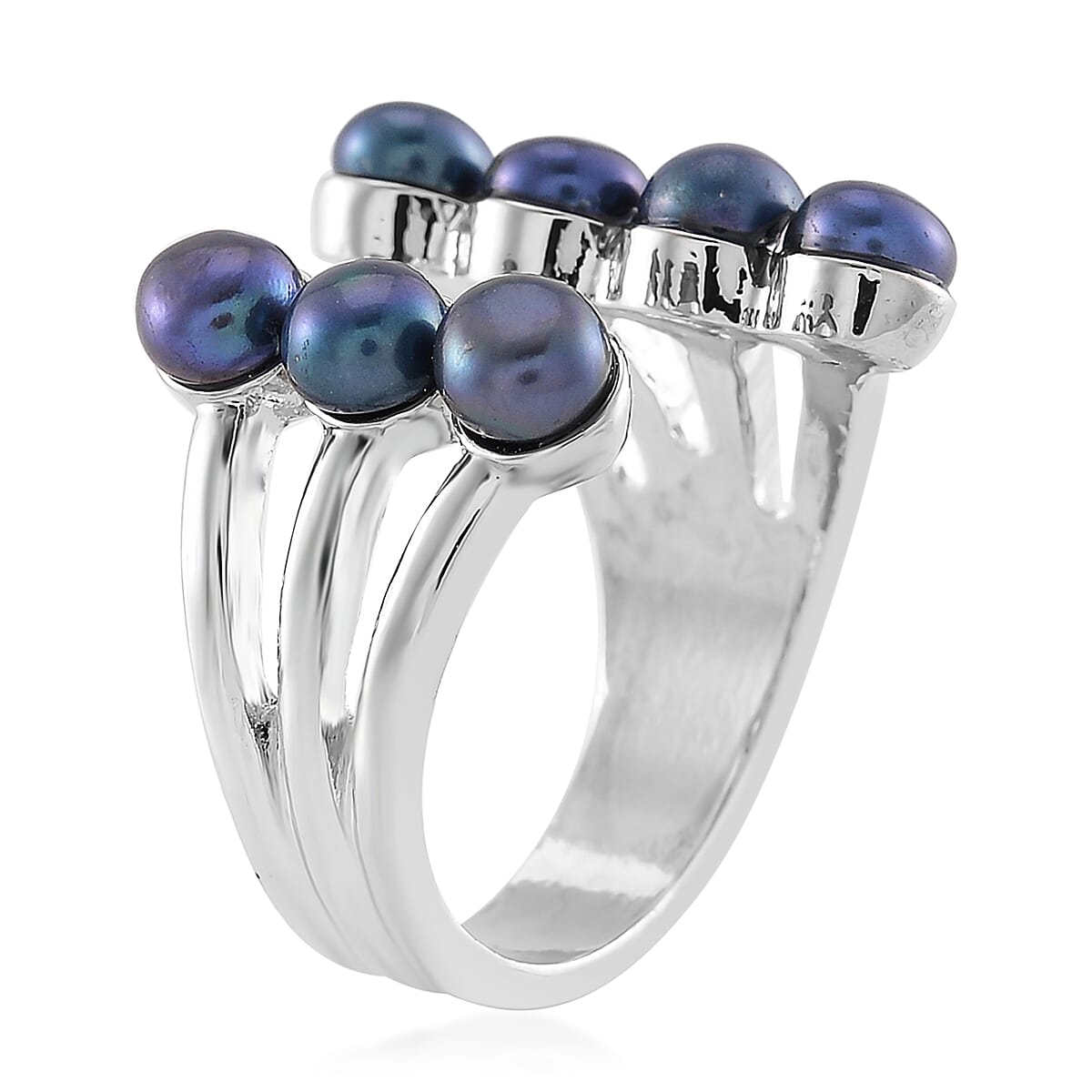 Peacock Freshwater Pearl Open Band Ring in Silvertone (Size 5.0)