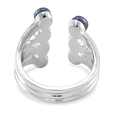 Peacock Freshwater Pearl Open Band Ring in Silvertone (Size 5.0)