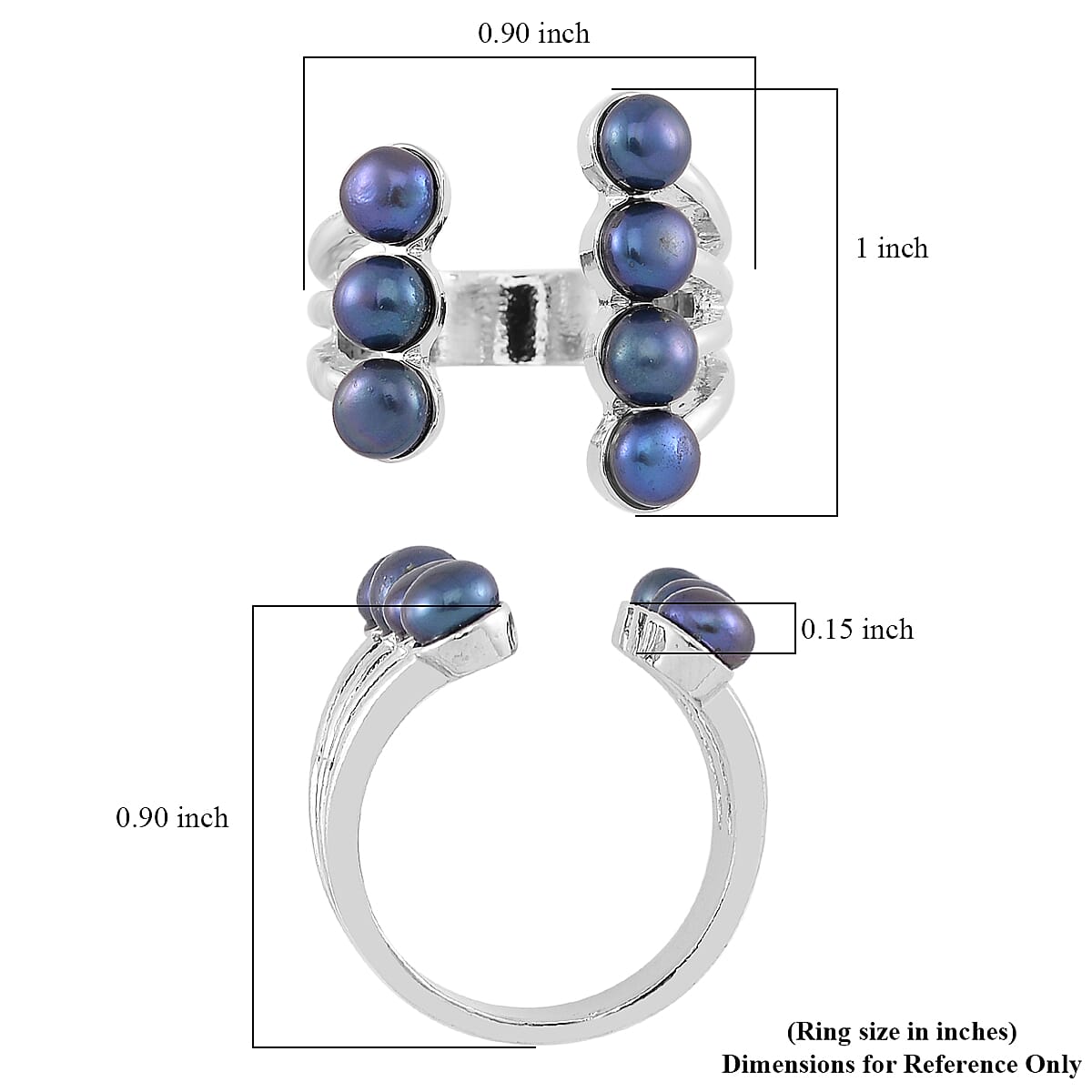 Peacock Freshwater Pearl Open Band Ring in Silvertone (Size 5.0)