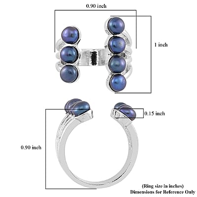 Peacock Freshwater Pearl Open Band Ring in Silvertone (Size 5.0)