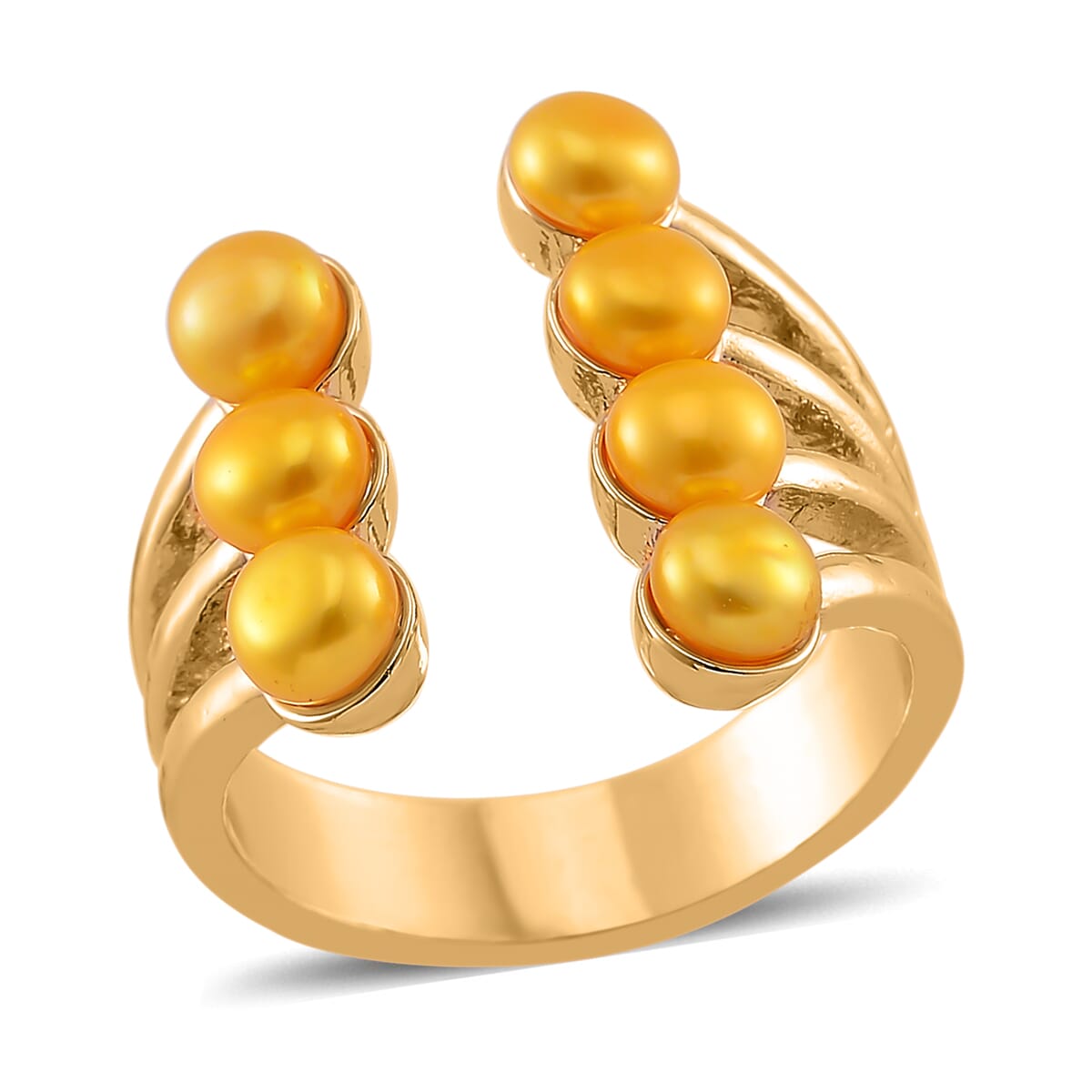 Golden Freshwater Pearl Open Band Ring in Goldtone (Size 8.0) image number 0