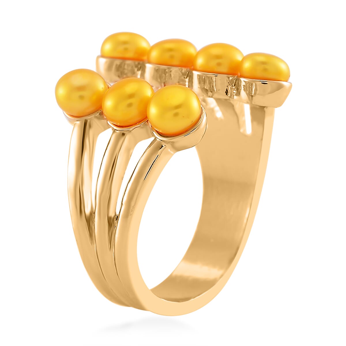 Golden Freshwater Pearl Open Band Ring in Goldtone (Size 8.0) image number 2