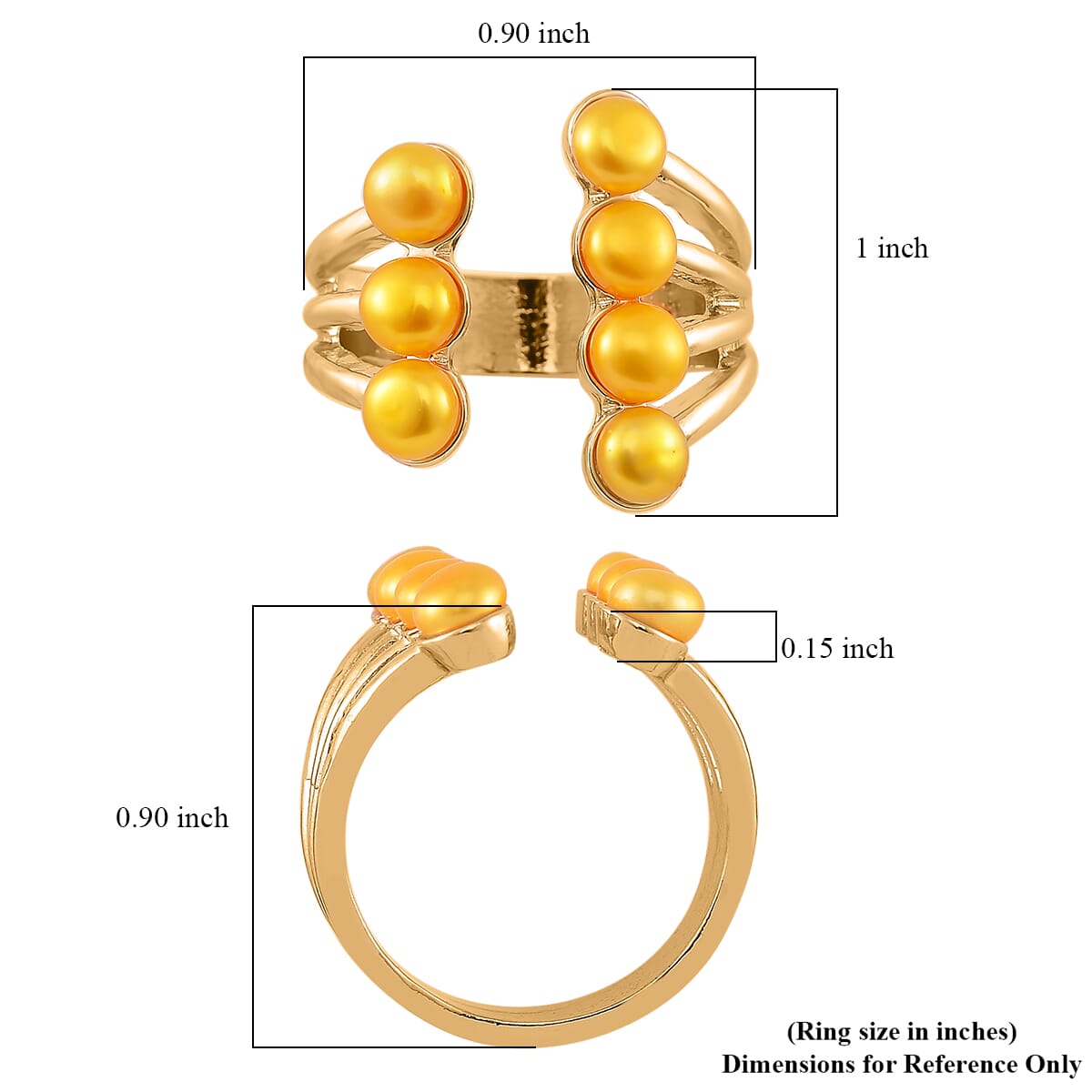 Golden Freshwater Pearl Open Band Ring in Goldtone (Size 8.0) image number 4