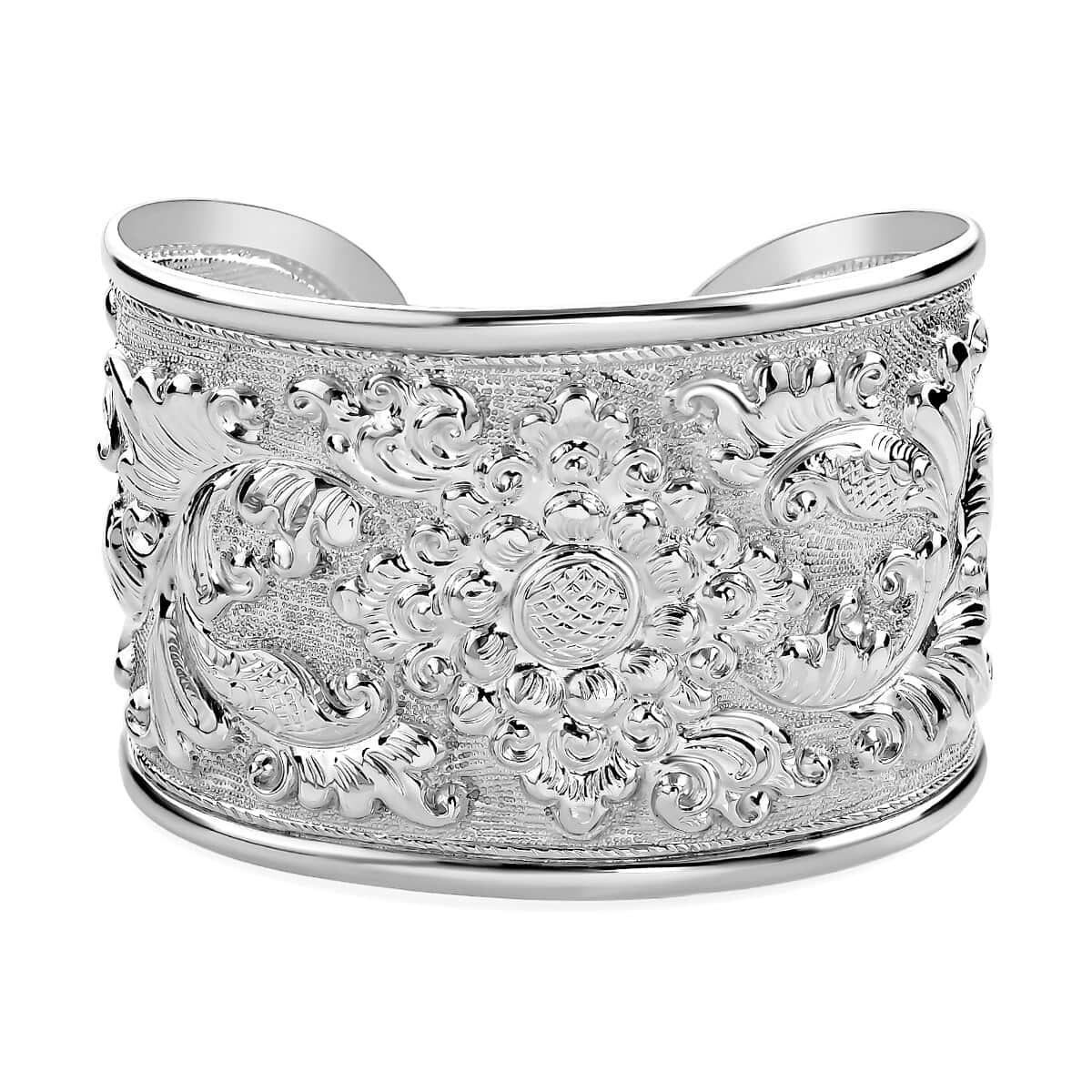 Doorbuster Bali Legacy Floral Carving Cuff Bracelet in Sterling Silver (7.25 In) 26.30 Grams image number 0