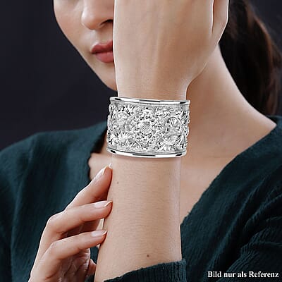 Bali Legacy Floral Carving Cuff Bracelet in Sterling Silver (7.25 In) 26.30 Grams