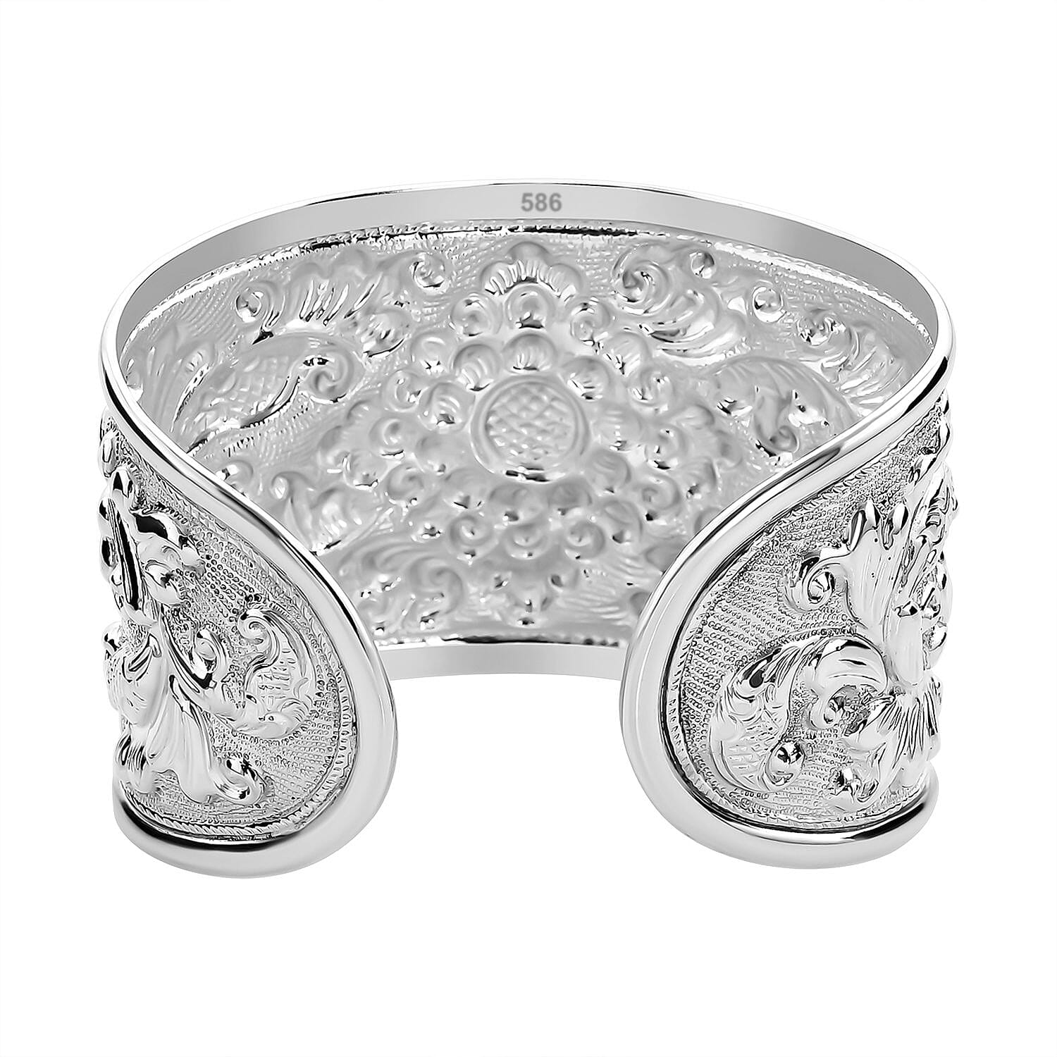 Bali Legacy Floral Carving Cuff Bracelet in Sterling Silver (7.25 In) 26.30 Grams