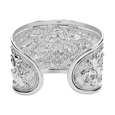 Bali Legacy Floral Carving Cuff Bracelet in Sterling Silver (7.25 In) 26.30 Grams