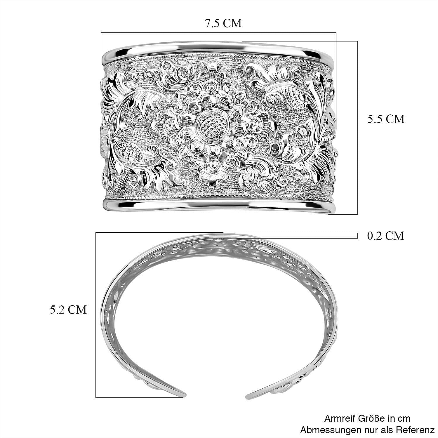 Bali Legacy Floral Carving Cuff Bracelet in Sterling Silver (7.25 In) 26.30 Grams