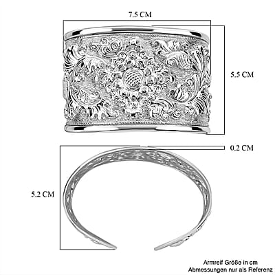 Bali Legacy Floral Carving Cuff Bracelet in Sterling Silver (7.25 In) 26.30 Grams