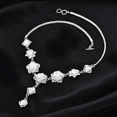 Bali Legacy Sterling Silver Floral Necklace 20 Inches 31.80 Grams