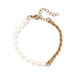 White Freshwater Pearl Bracelet in ION Plated YG Stainless Steel (7.00-9.00In)