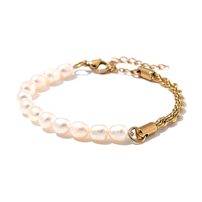 White Freshwater Pearl Bracelet in ION Plated YG Stainless Steel (7.00-9.00In)