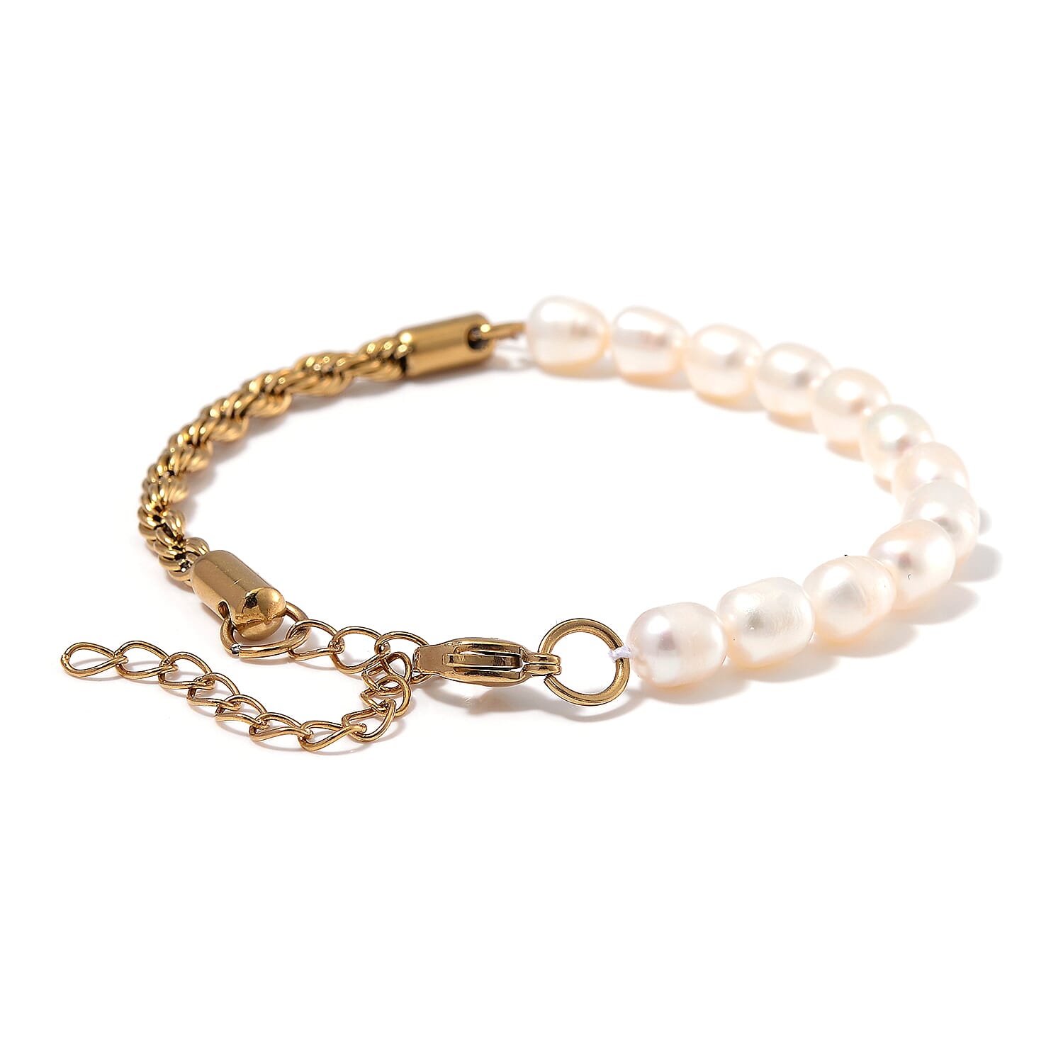 White Freshwater Pearl Bracelet in ION Plated YG Stainless Steel (7.00-9.00In)