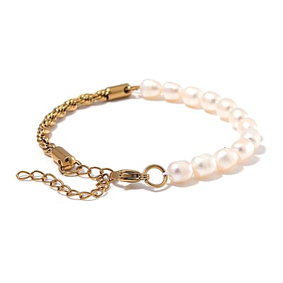 White Freshwater Pearl Bracelet in ION Plated YG Stainless Steel (7.00-9.00In)