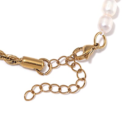 White Freshwater Pearl Bracelet in ION Plated YG Stainless Steel (7.00-9.00In)