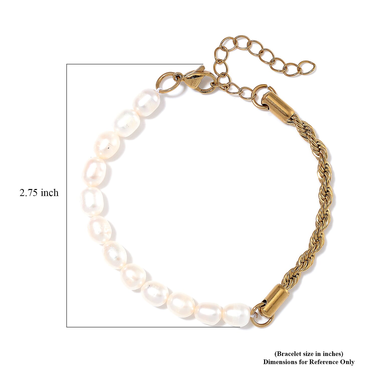 White Freshwater Pearl Bracelet in ION Plated YG Stainless Steel (7.00-9.00In)