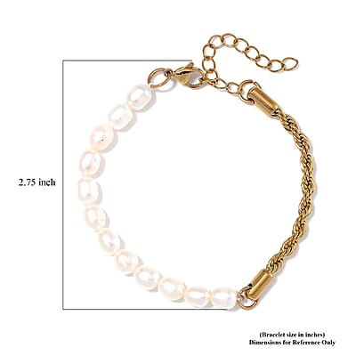 White Freshwater Pearl Bracelet in ION Plated YG Stainless Steel (7.00-9.00In)