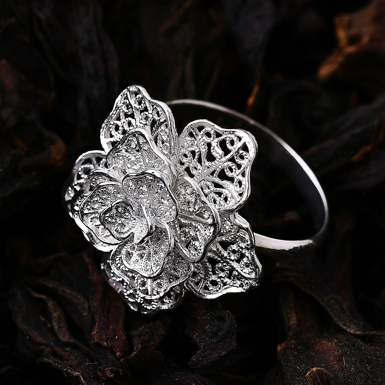 Bali Legacy Floral Ring in Sterling Silver (Size 10.0) 5.10 Grams