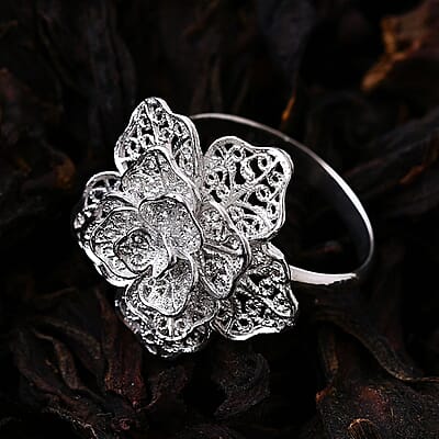 Bali Legacy Floral Ring in Sterling Silver (Size 10.0) 5.10 Grams