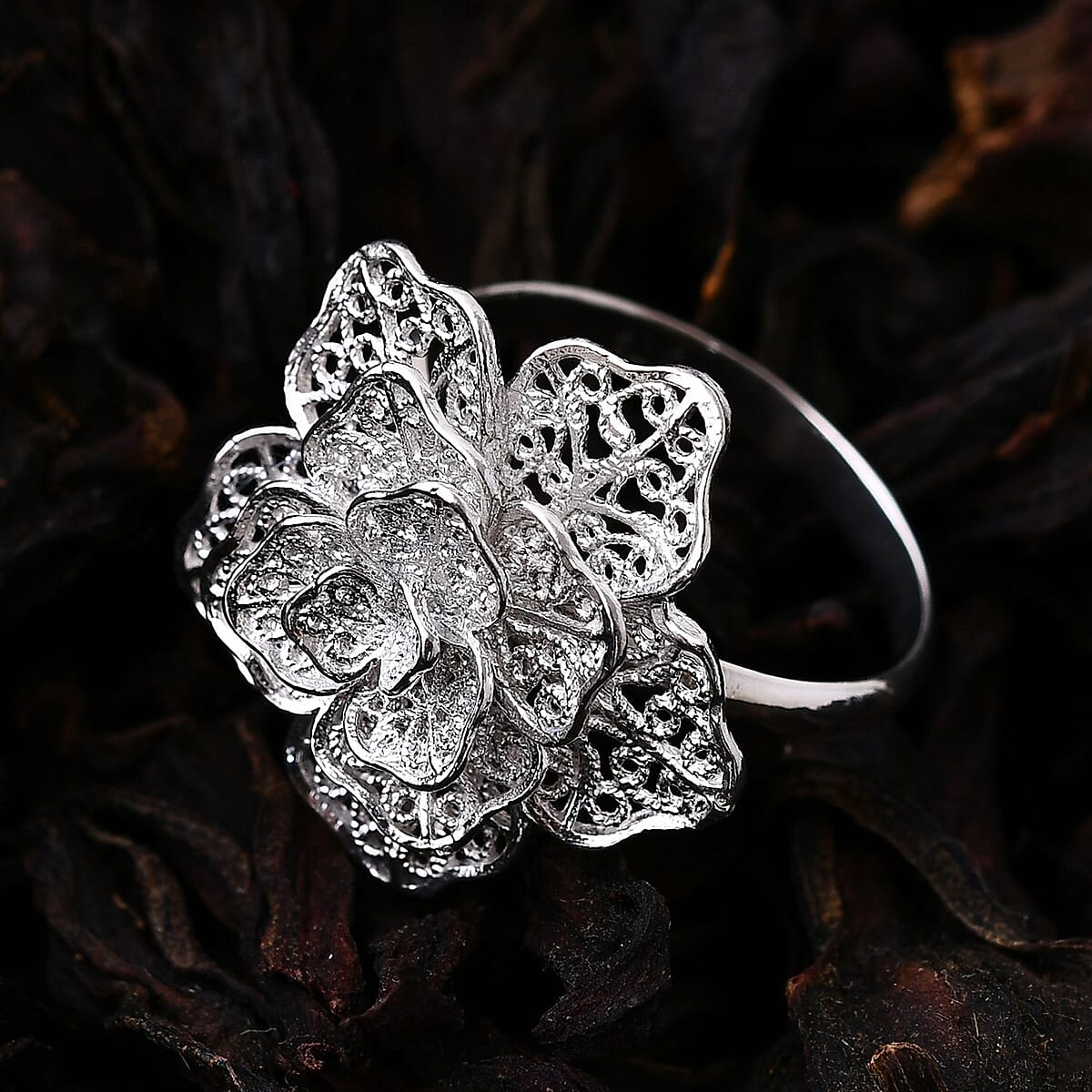 Bali Legacy Floral Ring in Sterling Silver (Size 6.0) 5.10 Grams image number 1