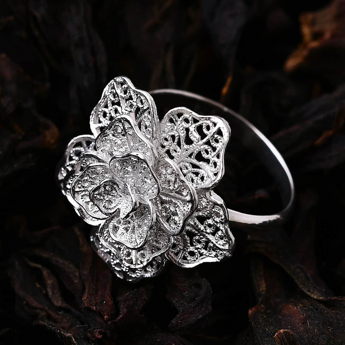 Bali Legacy Floral Ring in Sterling Silver (Size 9.0) 5.10 Grams image number 1