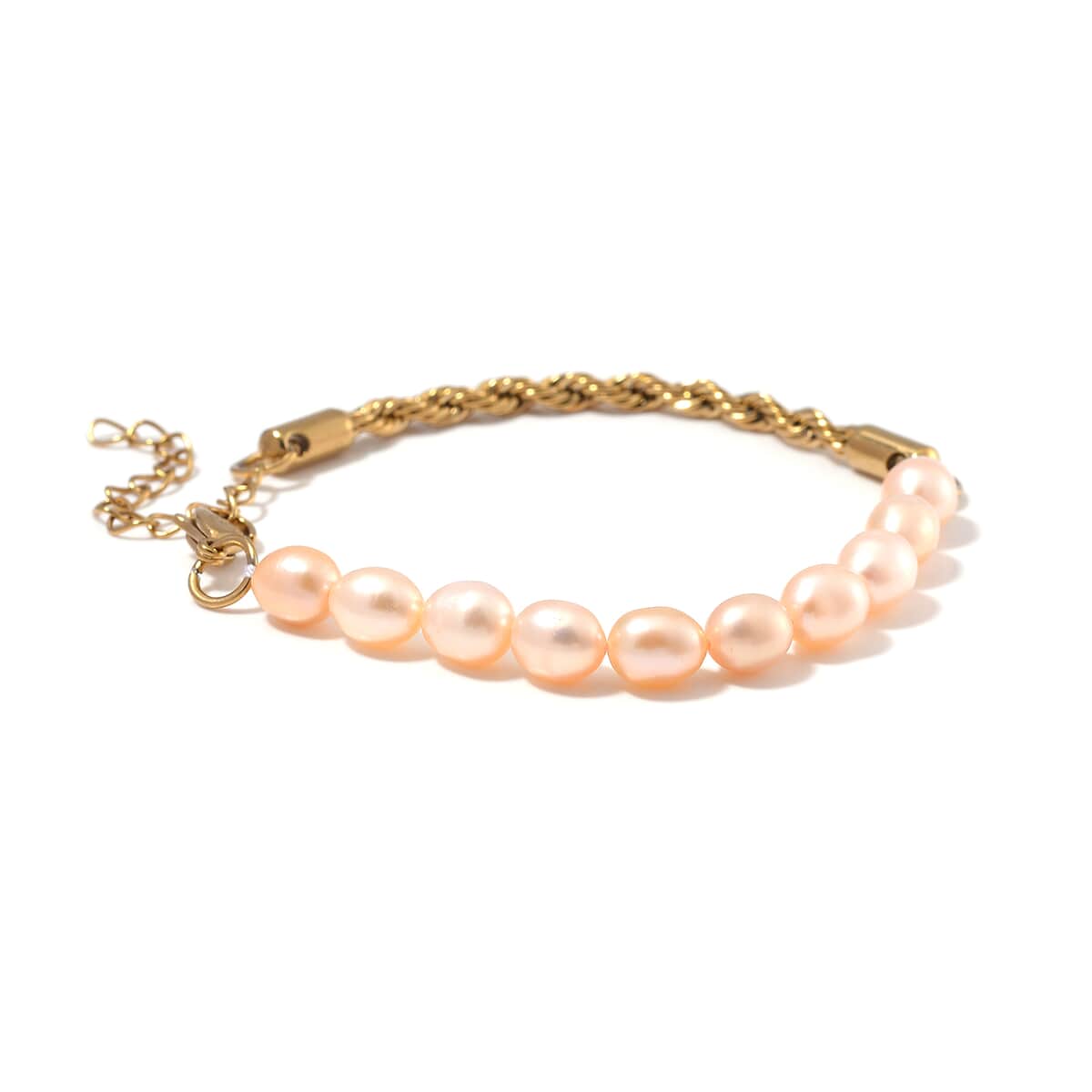 Peach Freshwater Pearl Bracelet in ION Plated YG Stainless Steel (7.00-9.00In) image number 3