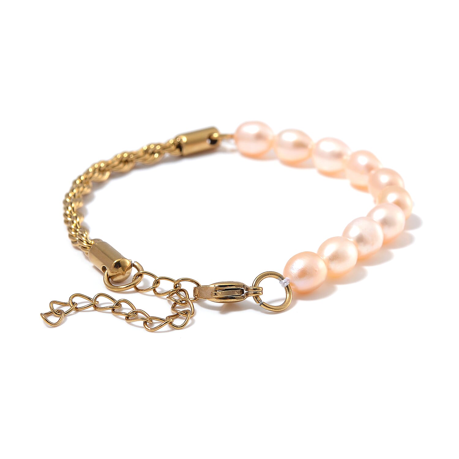 Peach Freshwater Pearl Bracelet in ION Plated YG Stainless Steel (7.00-9.00In)