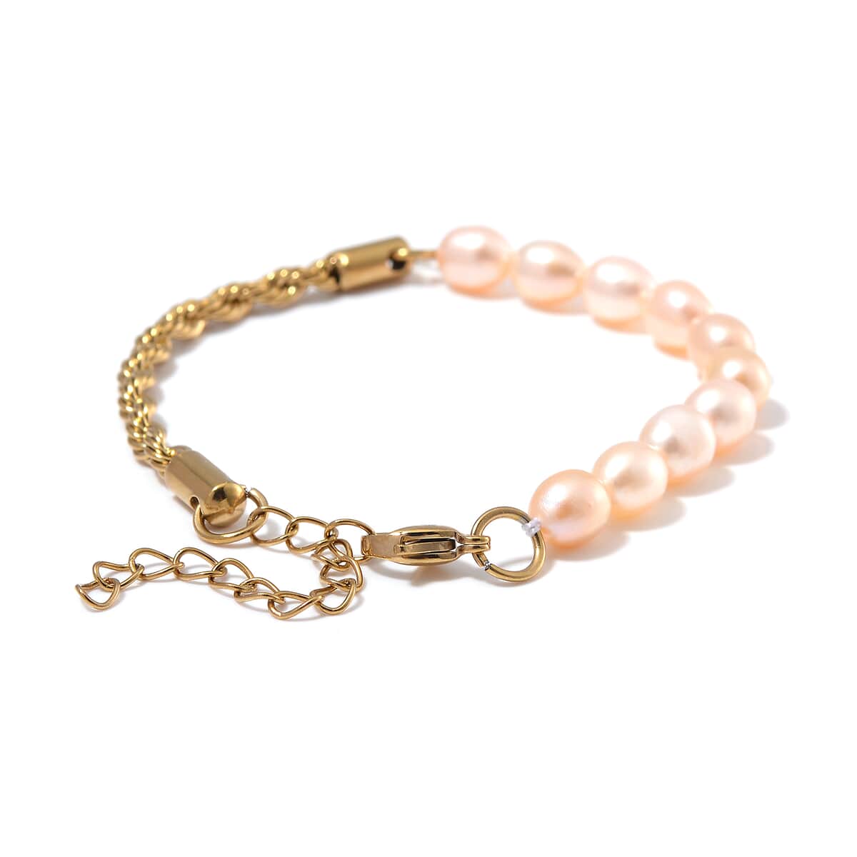 Peach Freshwater Pearl Bracelet in ION Plated YG Stainless Steel (7.00-9.00In) image number 4