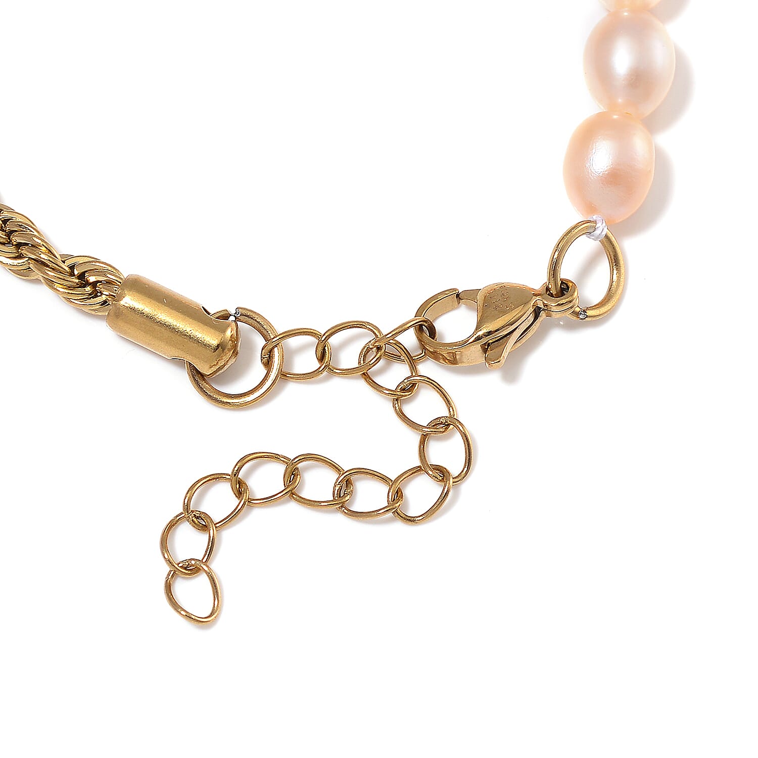 Peach Freshwater Pearl Bracelet in ION Plated YG Stainless Steel (7.00-9.00In)