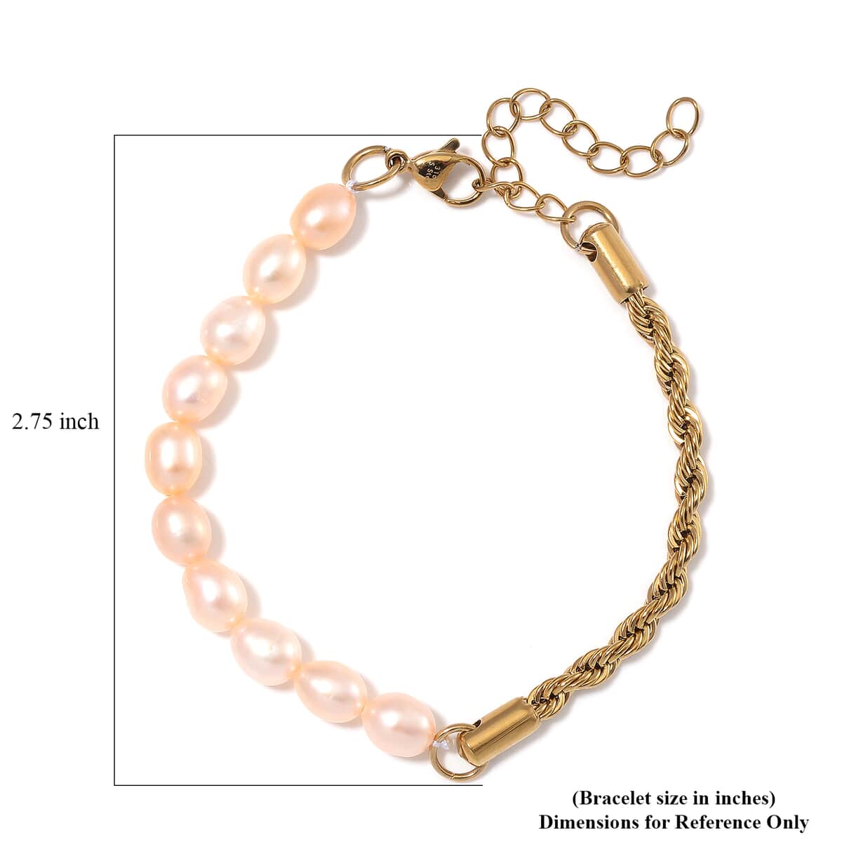 Peach Freshwater Pearl Bracelet in ION Plated YG Stainless Steel (7.00-9.00In) image number 6