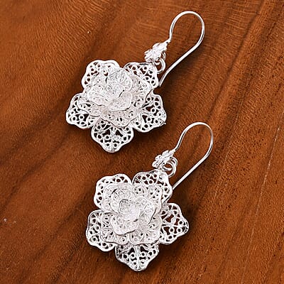 Bali Legacy Sterling Silver Floral Earrings 6.60 Grams