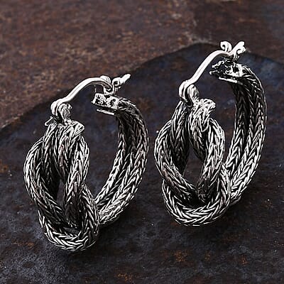 Bali Legacy Tulang Naga Knot Earrings in Sterling Silver 11.50 Grams