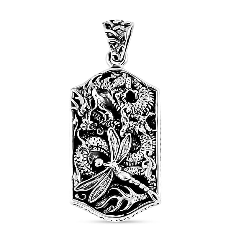 Bali Legacy Sterling Silver Men's Dog Tag Dragonfly Pendant without Chain (14.10 g)