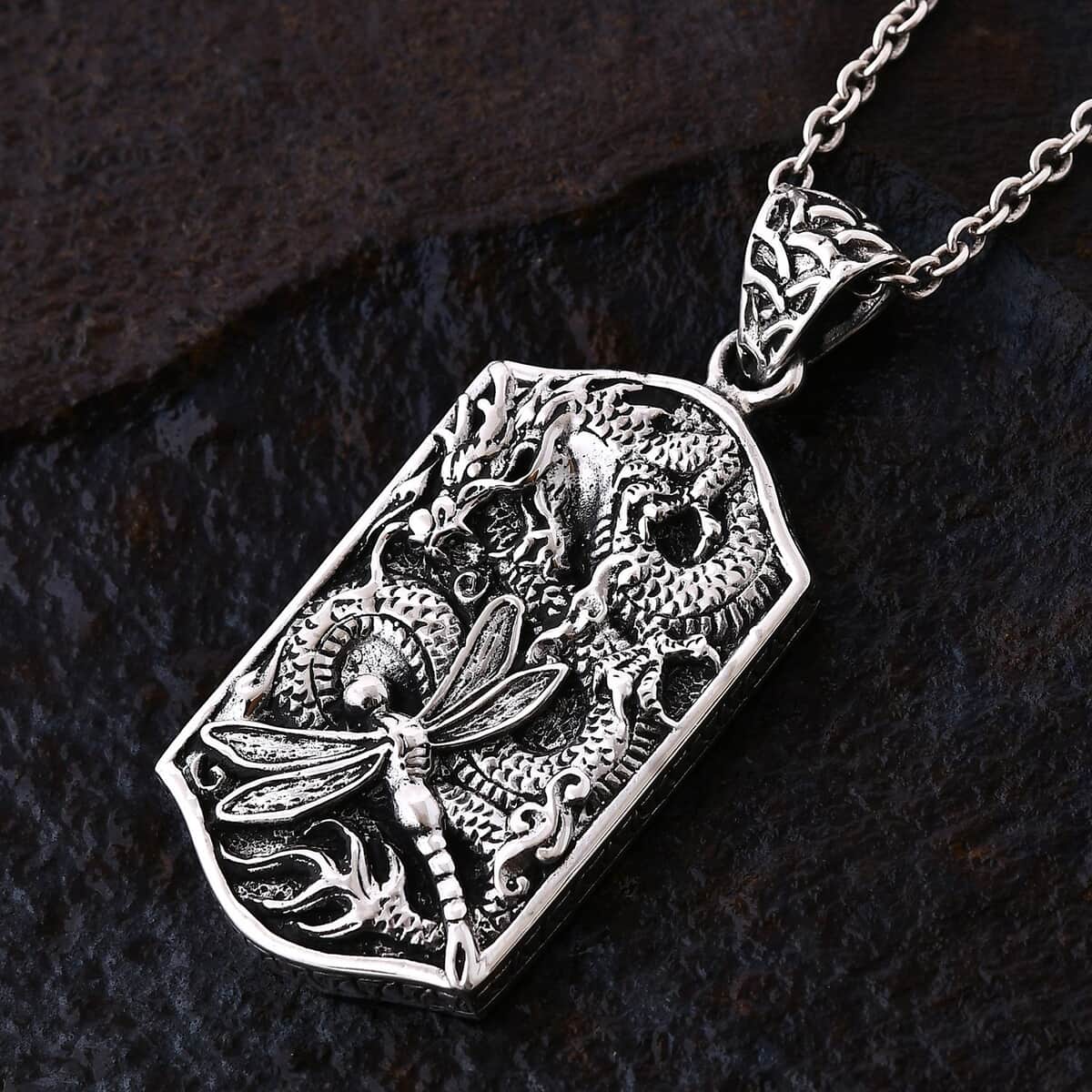 Bali Legacy Men's Dog Tag Dragonfly Pendant in Sterling Silver 14.10 Grams image number 1