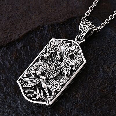Bali Legacy Sterling Silver Men's Dog Tag Dragonfly Pendant without Chain (14.10 g)