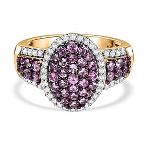 Pink Sapphire and White Zircon 2.10 ctw Ring in 18K Vermeil Yellow Gold Over Sterling Silver (Size 11.5)