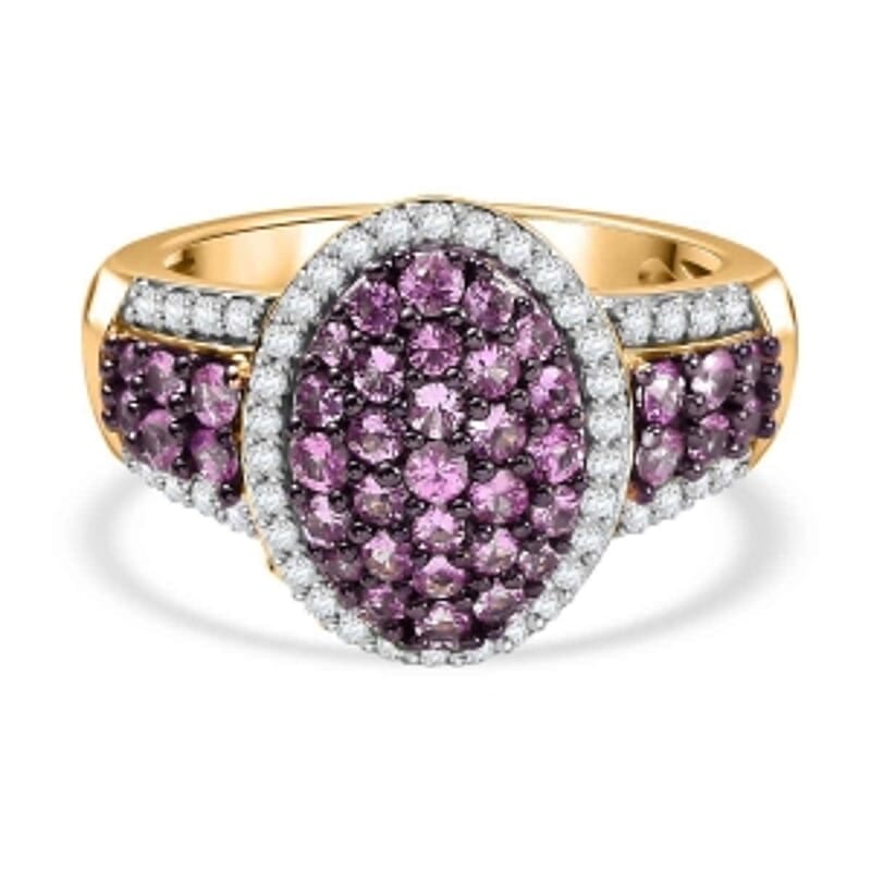 Pink Sapphire and White Zircon 2.10 ctw Ring in 18K Vermeil Yellow Gold Over Sterling Silver (Size 11.5)