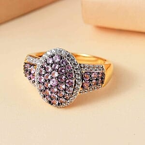 Pink Sapphire and White Zircon 2.10 ctw Ring in 18K Vermeil Yellow Gold Over Sterling Silver (Size 11.5)
