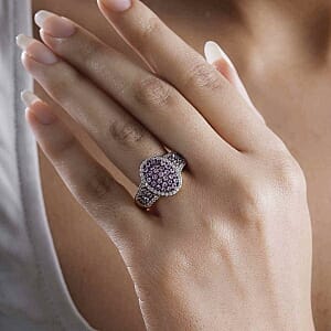 Pink Sapphire and White Zircon 2.10 ctw Ring in 18K Vermeil Yellow Gold Over Sterling Silver (Size 11.5)