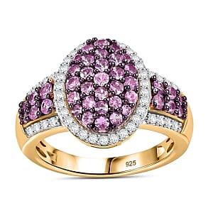 Pink Sapphire and White Zircon 2.10 ctw Ring in 18K Vermeil Yellow Gold Over Sterling Silver (Size 11.5)
