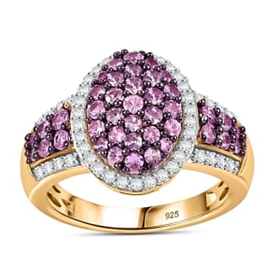 Pink Sapphire and White Zircon 2.10 ctw Ring in 18K Vermeil Yellow Gold Over Sterling Silver (Size 11.5)
