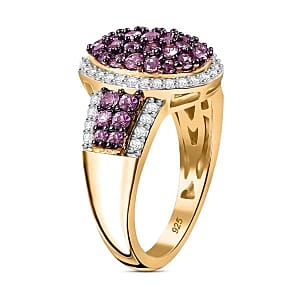 Pink Sapphire and White Zircon 2.10 ctw Ring in 18K Vermeil Yellow Gold Over Sterling Silver (Size 11.5)