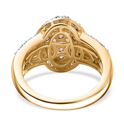 Pink Sapphire and White Zircon 2.10 ctw Ring in 18K Vermeil Yellow Gold Over Sterling Silver (Size 11.5)