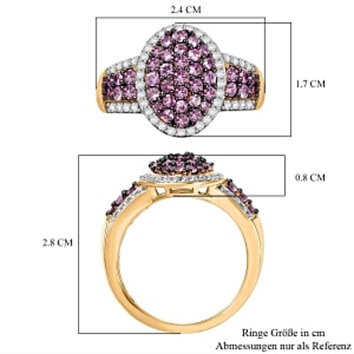 Pink Sapphire and White Zircon 2.10 ctw Ring in 18K Vermeil Yellow Gold Over Sterling Silver (Size 11.5)