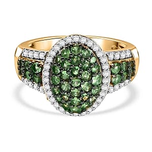 Tsavorite Garnet and White Zircon 2.10 ctw Ring in 18K Vermeil Yellow Gold Over Sterling Silver (Size 10.0)